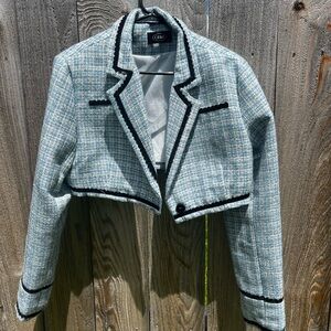 Blue Plaid Cropped Blazer